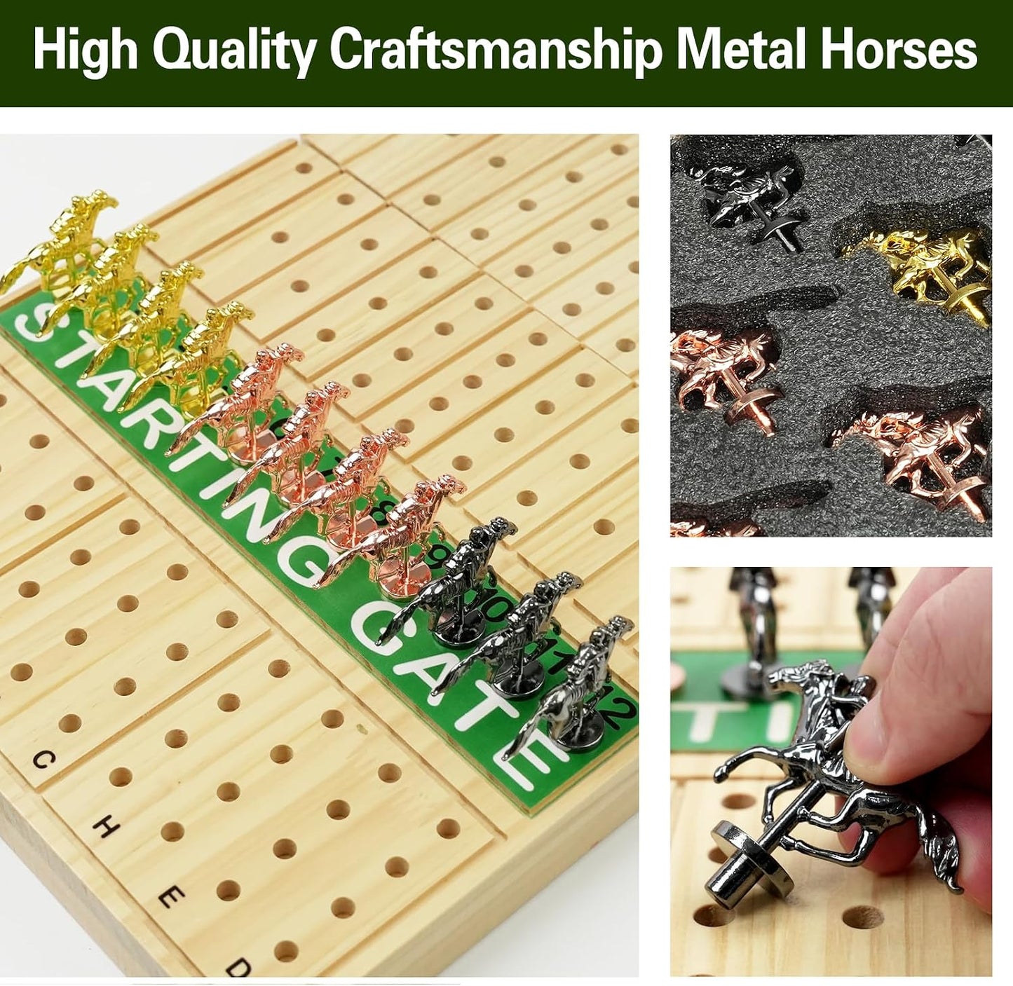 Foldable Horse Race Board Game,Large Horse Racing Game for Family Parties,Solid Wood,Foldable Design and Foam Protection,11 Luxury Metal Horses, 60 Pcs Poker Chips, 2 Dice, 1 Pack of Cards